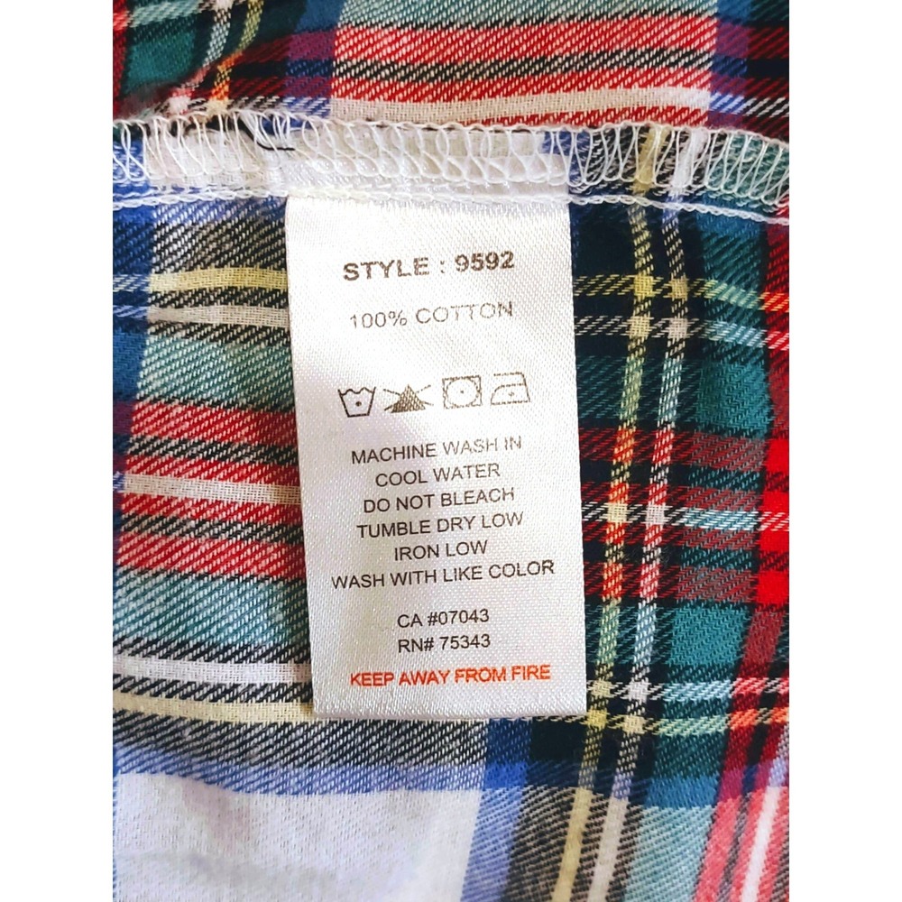 100% Cotton Womens Tratan Plaid Pajama Top Red Green Blue White Holiday - Size L - Picture 6 of 7